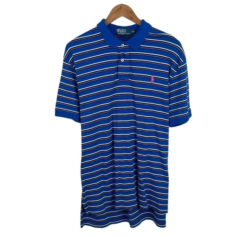 PO374 Mens Polo Ralph Lauren Designer Soft Striped Polo Shirt L
